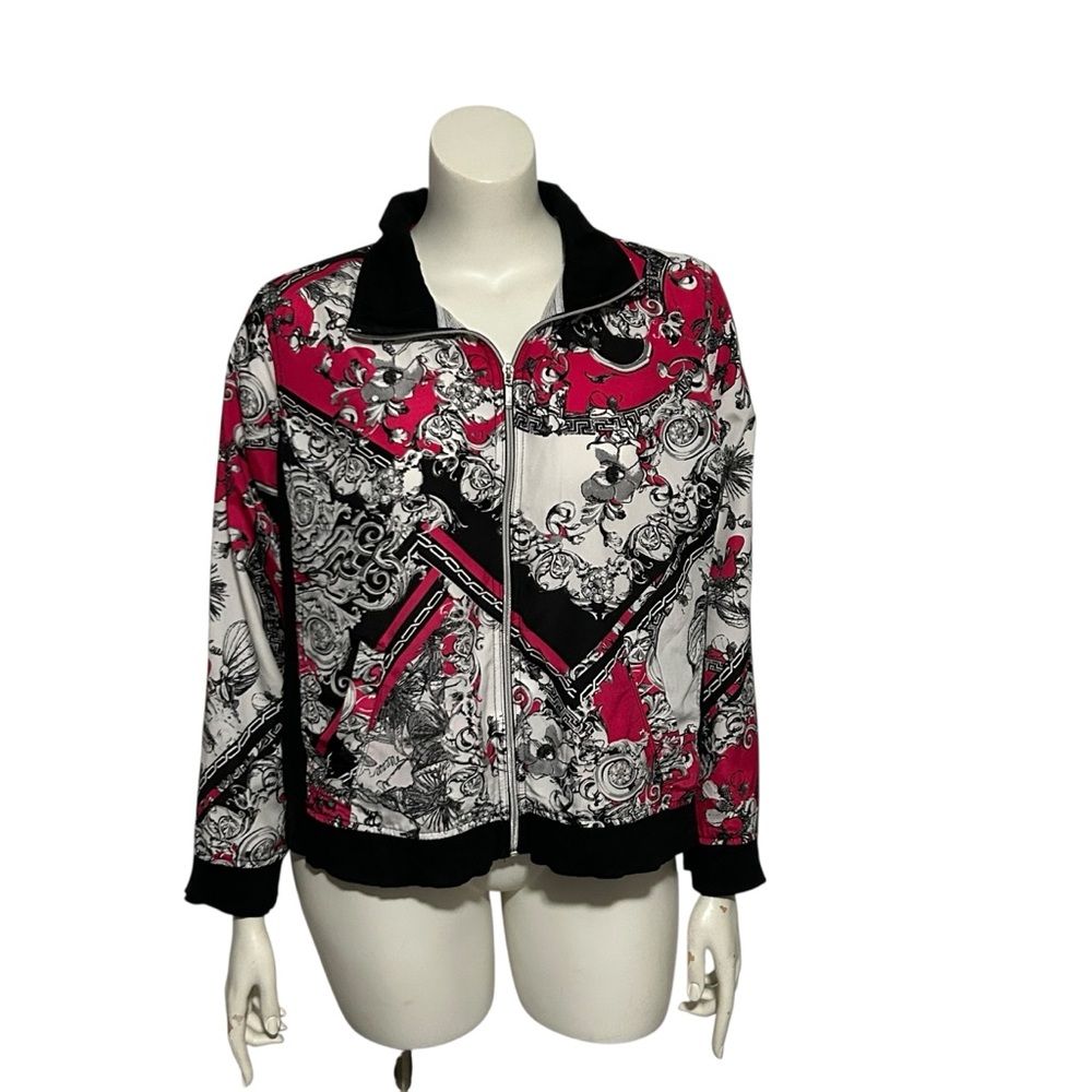 Pink and Black Lightweight Women's Coat XL Paisley Track Jacket Three Hearts